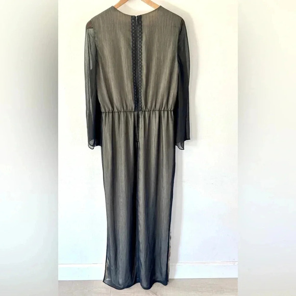 Alice + Olivia Kye Chiffon Lace Front Sheer Black & Nude Long Sleeve‎ Maxi Dress - Picture 9 of 15